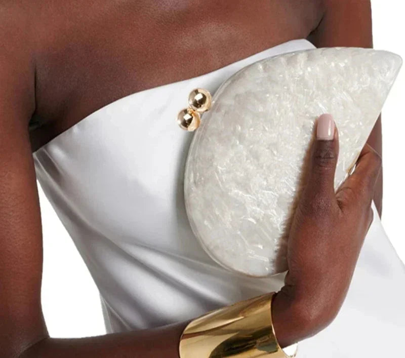 Ariel Pearlescent Shell Acrylic Clutch Bag